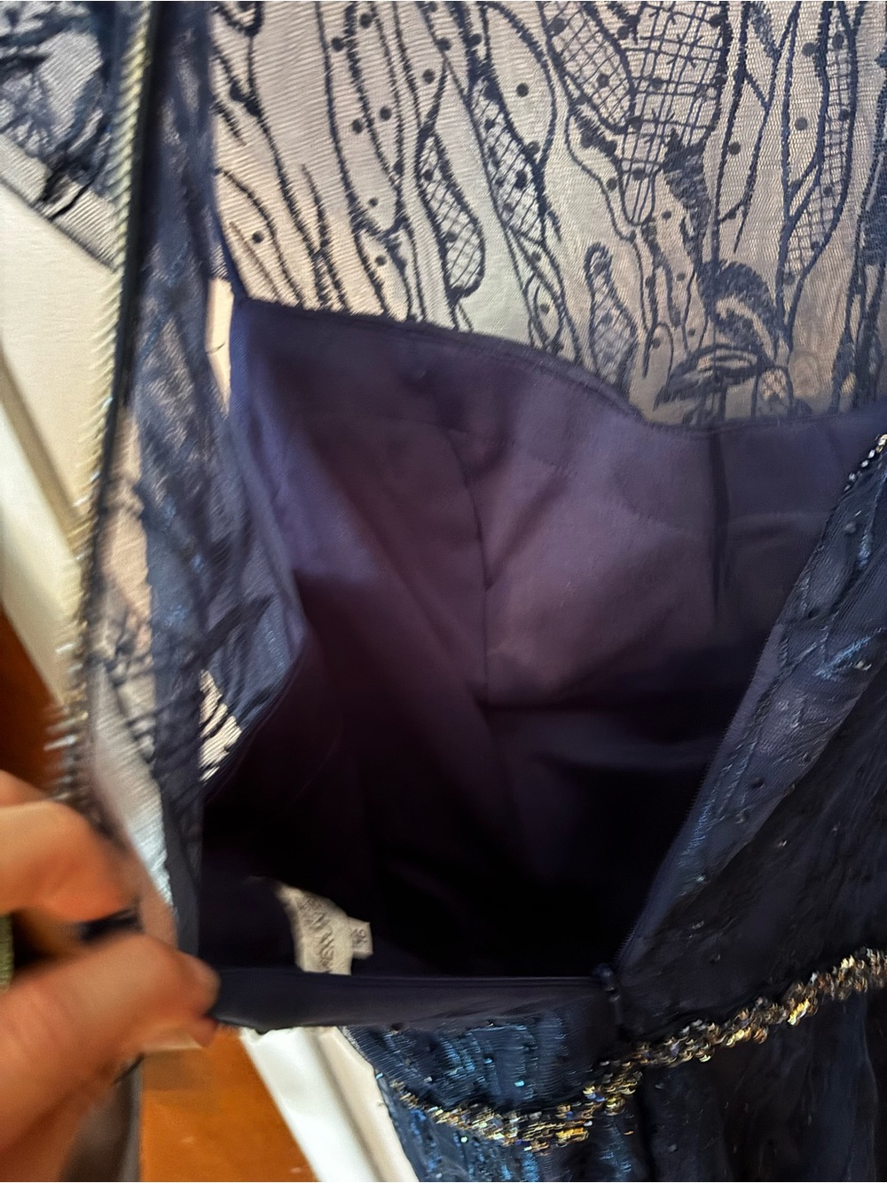 Cameron Blake 221685 Mother of the Bride dress Navy Lace Sparkle Size 16 - Picture 5 of 6